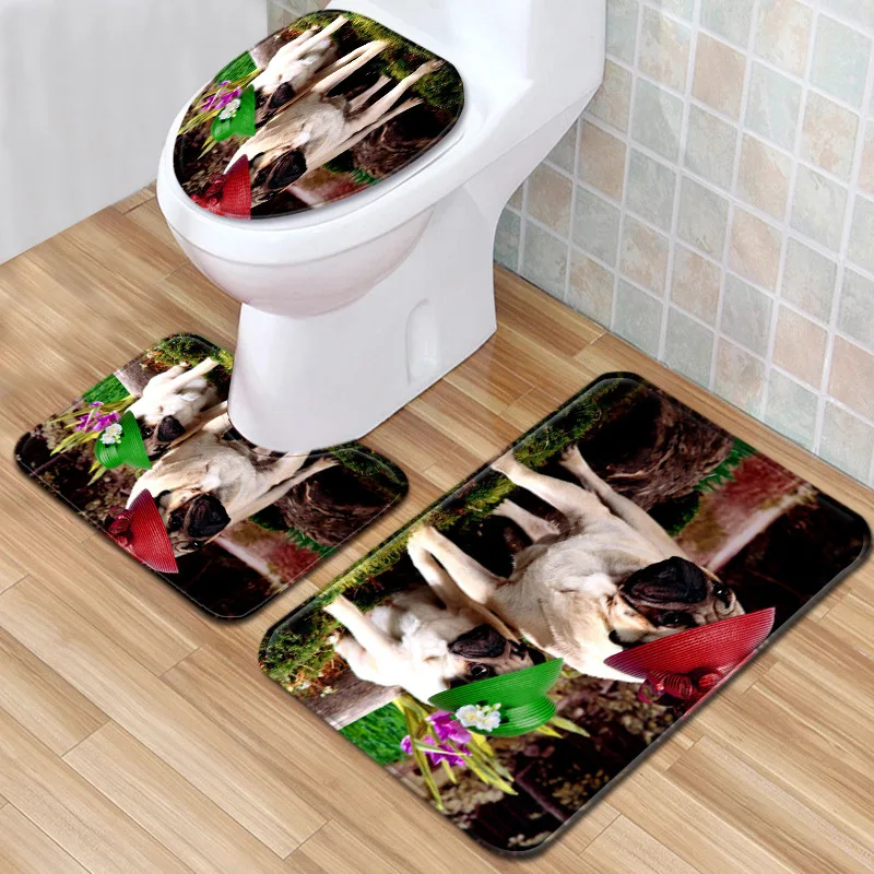 

3D Ocean Animal Toilet Three-piece Floor Mat Door Mat Carpet Bathroom Carpets Toilet Seat Cover Anti-slip Floor Mat Bath Decor