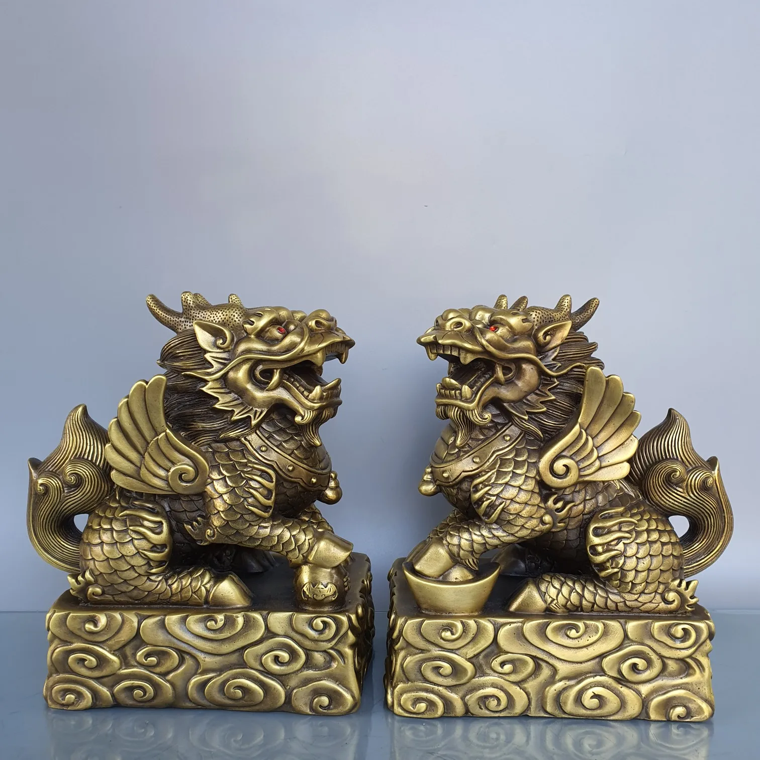 Коллекция тибетских храмов старые латунные Мифические животные Кирин 11 дюймов