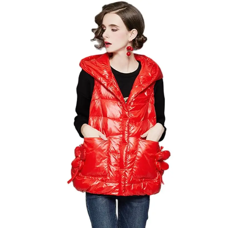 

Женский пуховик, новый теплый жилет без рукавов на белом утином пуху в европейском стиле, 2022