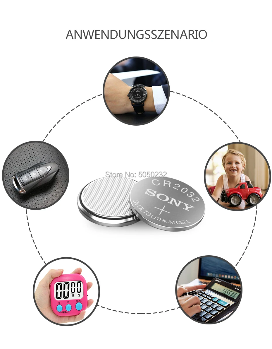 

5pcs For SONY CR2032 Lithium Button Coin Cell Batteries 3V CR 2032 DL2032 ECR2032 BR2032 Battery For Watch Electronic Remote