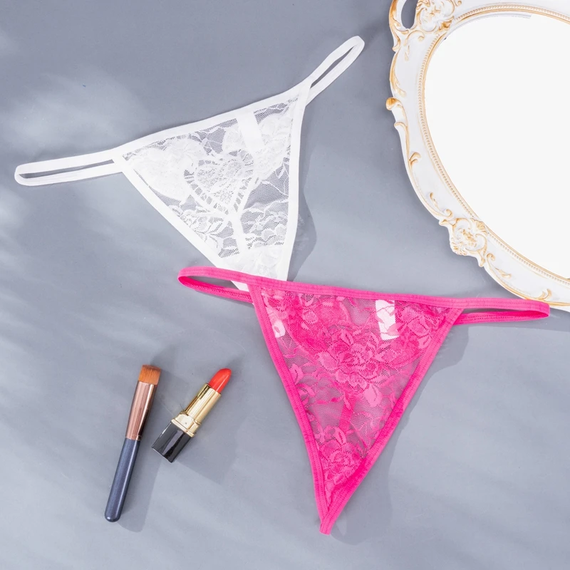 Сексуальное прозрачное женское нижнее белье кружевные стринги с цветочным