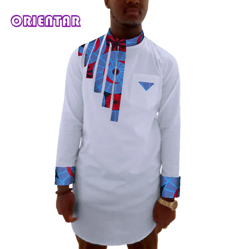 

African Clothes Men Long Sleeve Shirt Traditional African Clothing Bazin Riche Tops Casual African Print Patchwork Shirt WYN503