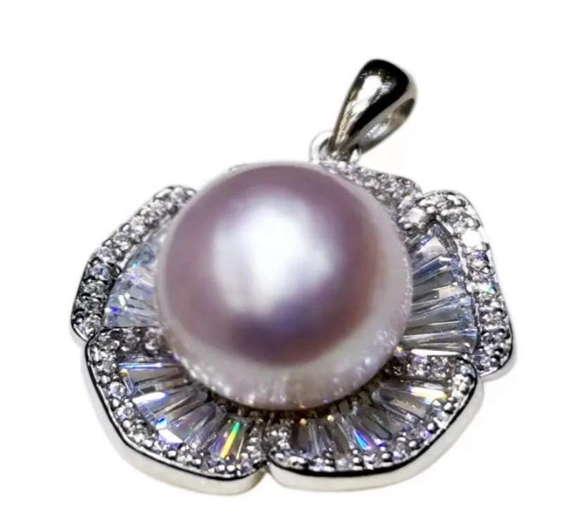 

Sterling silver AA++ 12mm round white freshwater pearl pendant