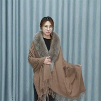 luxury high quality winter 100 real wool scarf with genuine fox fur trimmed wraps pashmina marriage cape