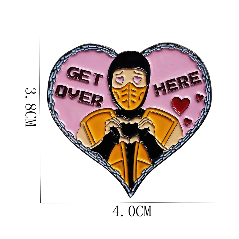 Металлический значок с эмалью в виде сердца ниндзя Mortal Kombat Scorpion аксессуары для