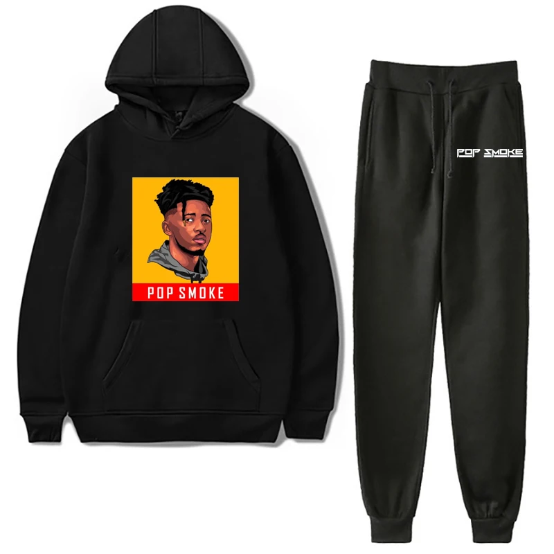 

Rapper Pop Smoke Pattern Print Hoodie Set Men Fashion Leisure Hooded Pullover Hoodie Suit