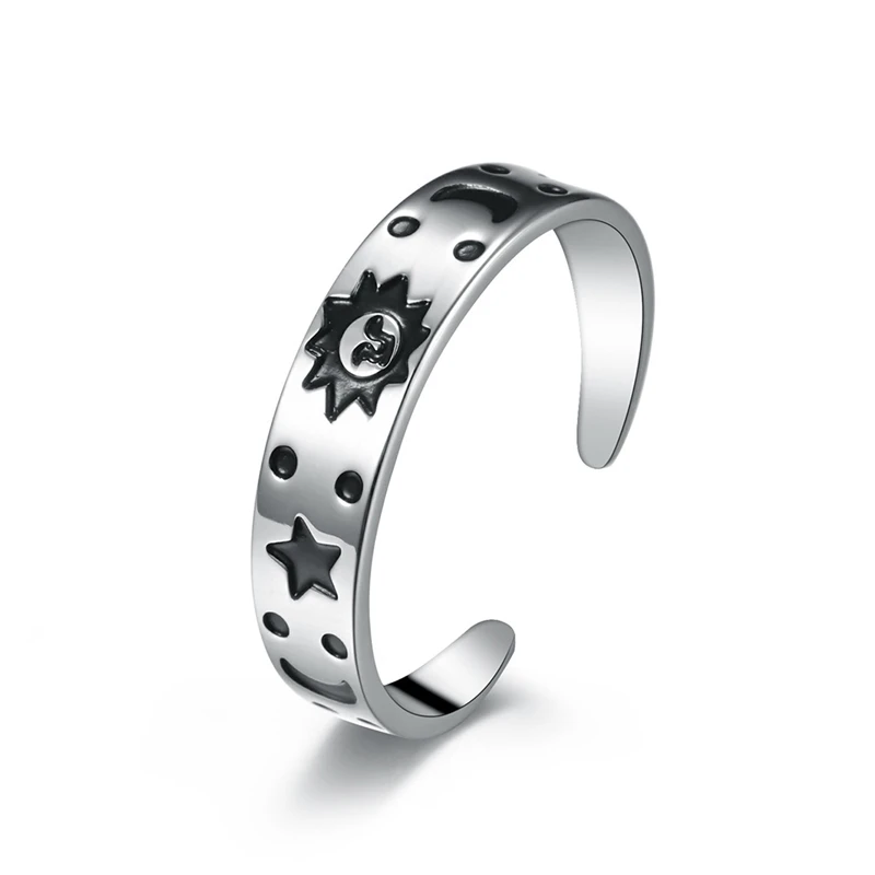 

2021 Simple Sun Moon Open Rings for Women Valentine's Day Present Fashion Stainless Steel Wedding Band Anillos Mens Jewellery