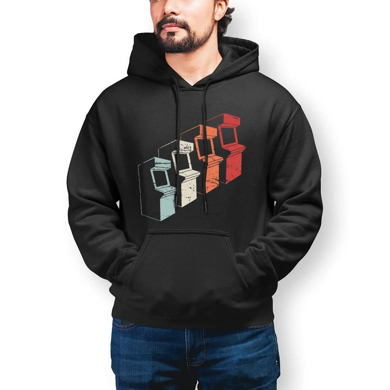 

Vintage 80s Arcade Machines Hoodie PC Video Games Outdoor Winter Hoodies Casual Oversize Cotton Pullover Hoodie Men