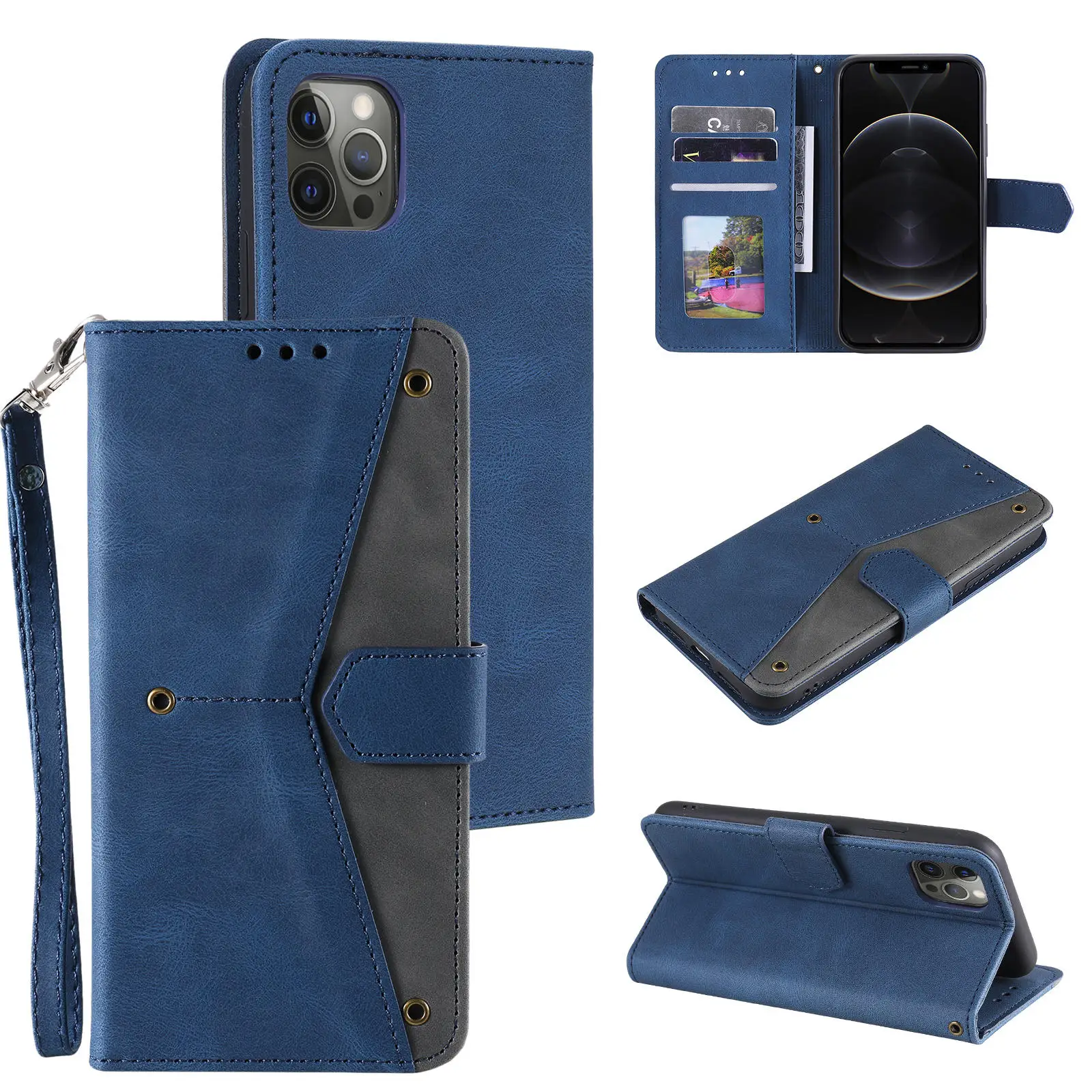 

Flip Leather Luxury Wallet Case Phone Case for iPhone 12 mini 11 Pro for Max X XS Max XR case 7 8Plus Card Slots Full bag Rivet