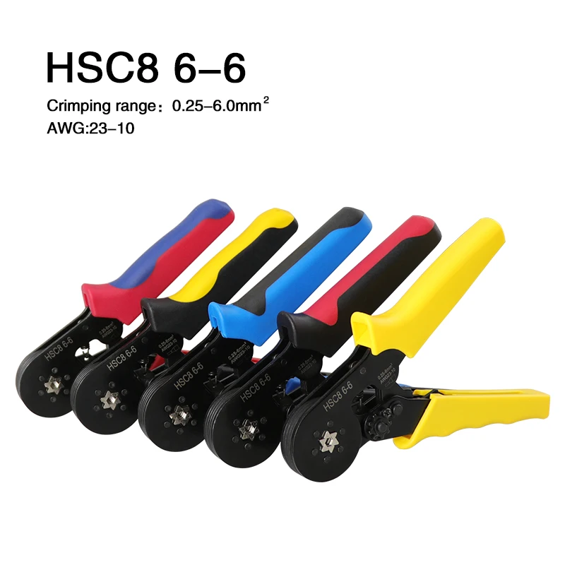 

HSC8 6-6 Hexagon Crimping Pliers Self-adjusting Tubular Terminal Crimper Tool 0.25-6mm 23-10AWG Crimp Plier High Precision 10SA