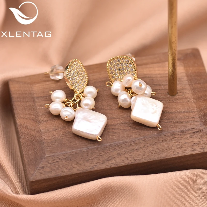 XlentAg из ромбов серьги с барочным жемчугом паве циркон геометрические для женщин