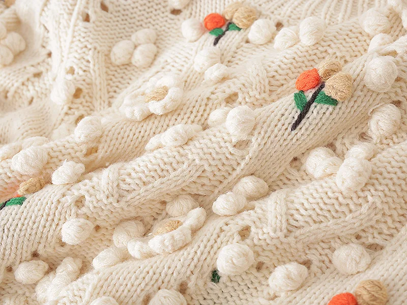 

Woman's Jersey Sweater 2021 Korean Casual Three-Dimensional Crochet Embroidery Sweater Female Oversized Knitwear Winter Pulls
