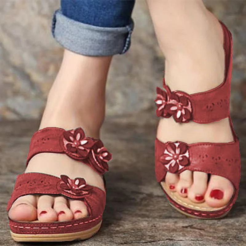 

Women's Sandals 2020 Summer Handmade Ladies Shoes Leather Floral Sandals Women Flats Retro Style Shoes Woman