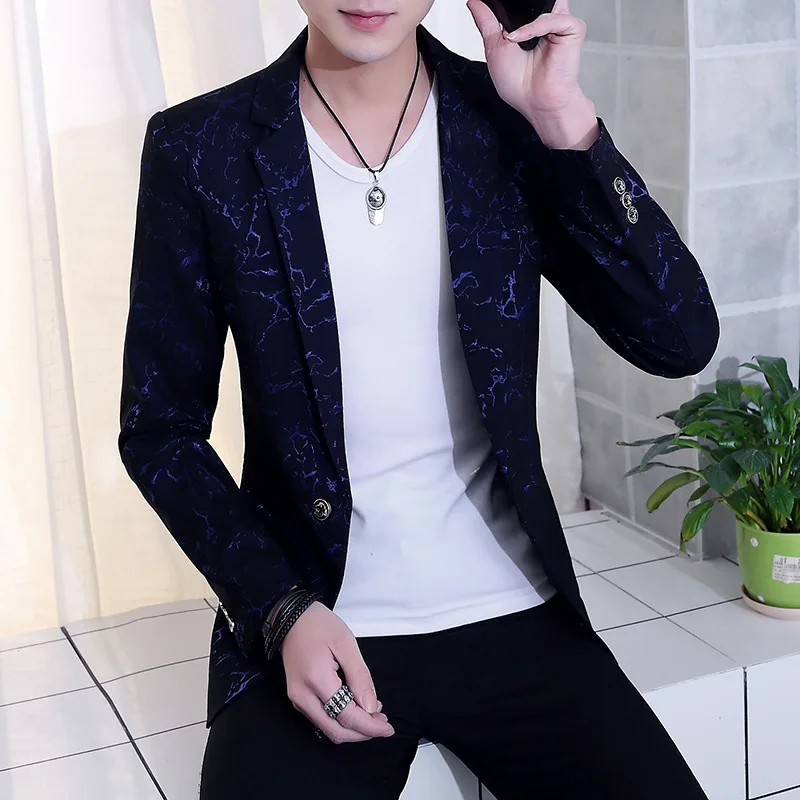 

HOHO 2022 Men's Autumn New Casual Lightning Print Suit Youth Slim Fit Dark Flower Handsome blazer for men