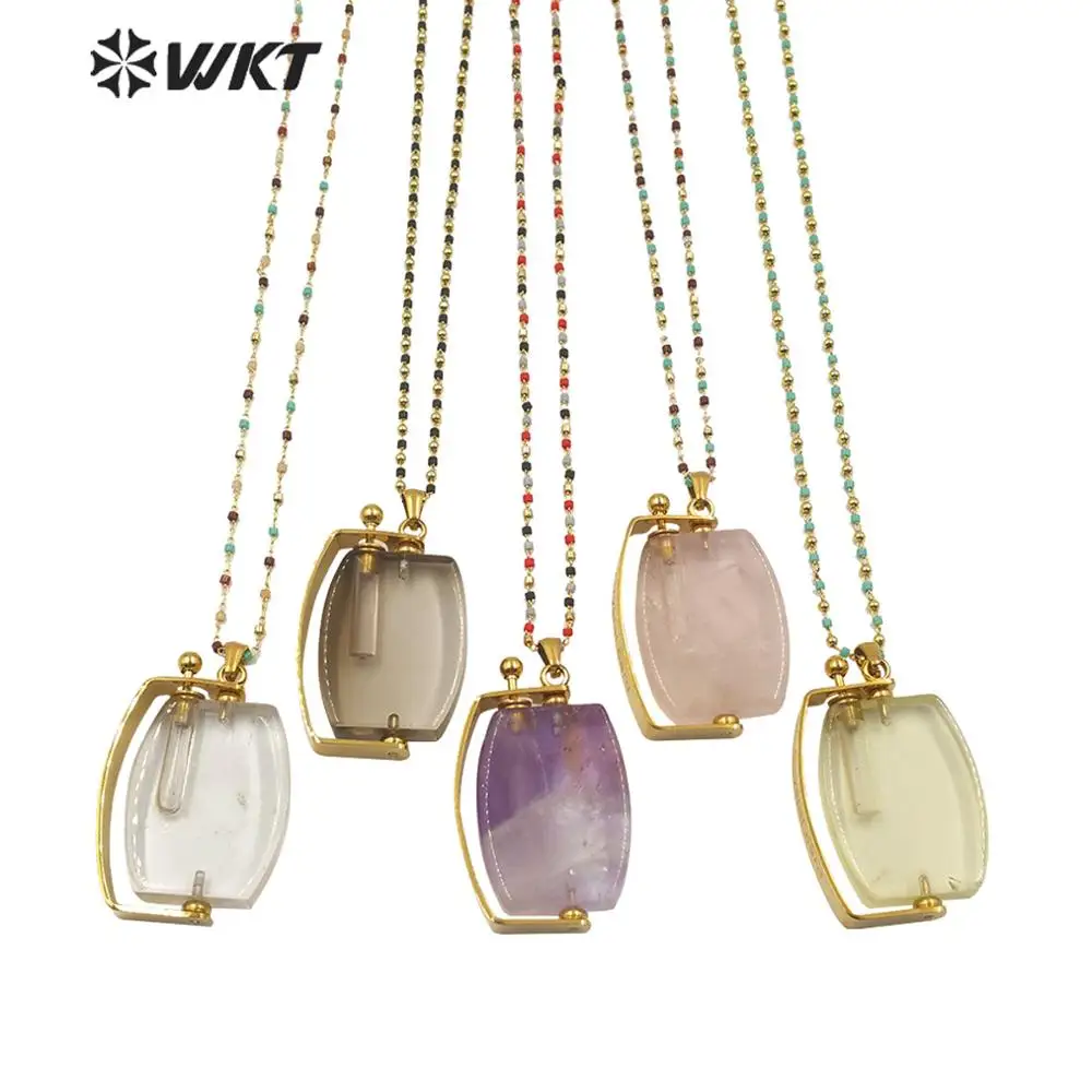 

WT-N1204 WKT Very creative women fashion gold bezel natural stone perfume bottle necklace new whirling pendant necklace