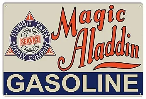

Magic Aladdin Gasoline Motor Oil Fashion Chic Tin Sign Vintage Look Sign Plaque for Kitchen Bar Pub Farm House Decor 8 X 12 inch