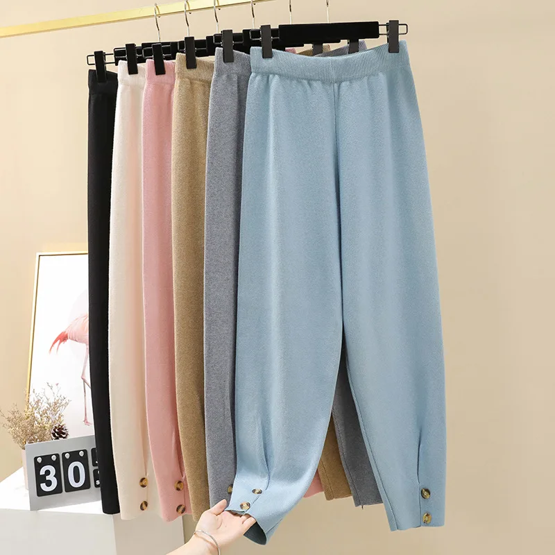 Брюки HLBCBG женские с эластичным поясом плотные вязаные шаровары спортивные штаны