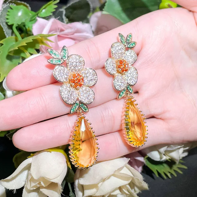 Pera Beautiful Tassel Big Shell Flower Drop Insert Color CZ Stone Long  Wedding Dangle Earring for Women Korean Jewelry Gift E786
