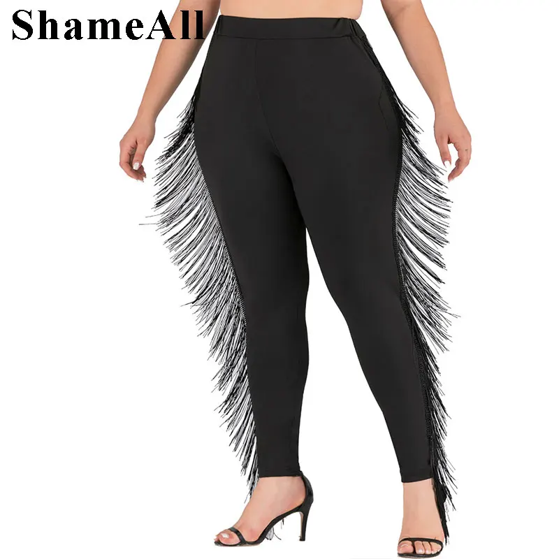 Женские эластичные брюки с бахромой и размеры до 4Xl|Легинсы| |