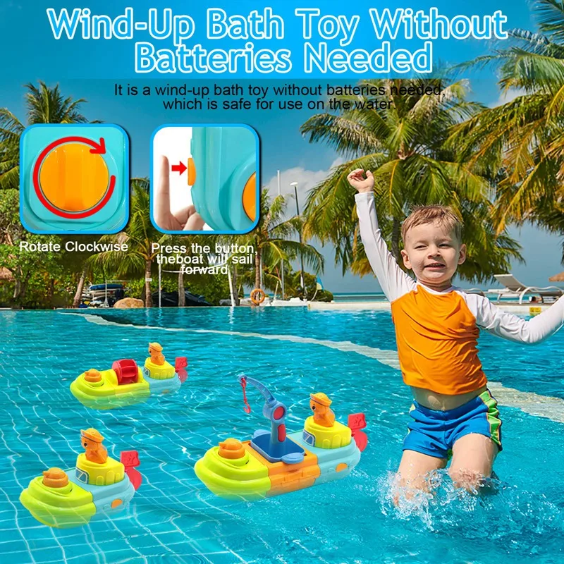 

Baby Bath Toys for Toddlers Fun Kids Bathtub Toys Wind Up Toy Boat for Water Play Spray Toys with Duck and Turtle