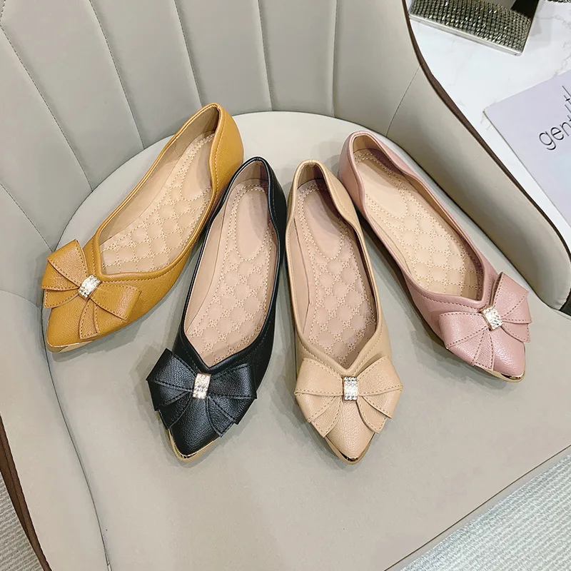 

Spring Autumn Women Shoes Casual Lady Flats Slip On Loafers Bow Pointed Toe Shallow Single Shoes Low Woman Solid Color Flat Shoe