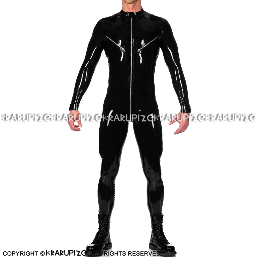 Red Latex Catsuit With Zippers And Buttons Rubber Jumpsuit Body Suit  Bodysuit Zentai Overall LTY-0277