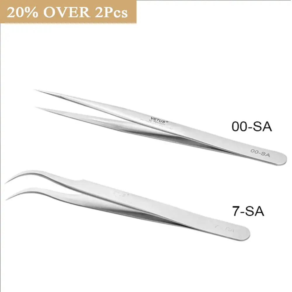 Прямая указка VETUS и Изогнутый пинцет с заостренным кончиком для наращивания
