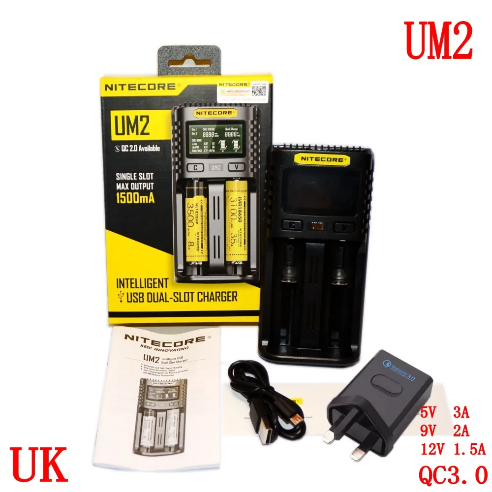 UM2 UK NITECORE UM2 UM4 автоматическое универсальное быстрое зарядное устройство интеллектуальное USB Двухслотовое зарядное устройство ЖК-дисплей литий-ионный IMR аккумулятор 18650 21700 - Цвет: UM2 UK
