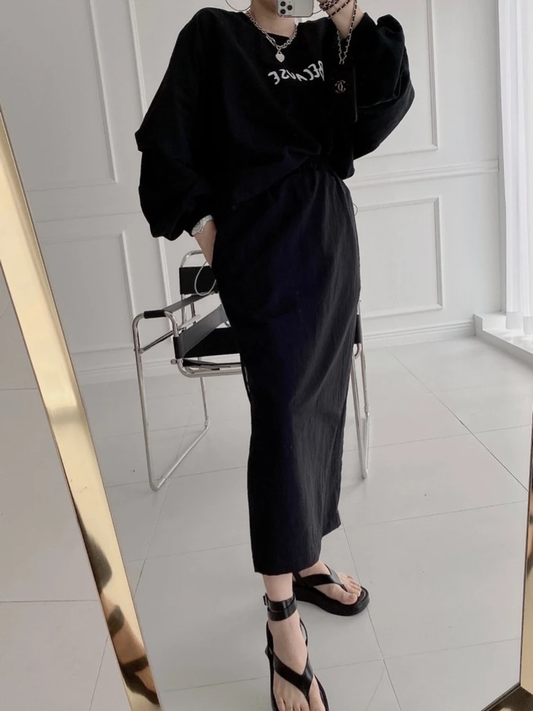 Spring Women Tracksuit Hoodies 2 Piece Sets Chic Pullover Loose Casual Sweatershirt &amp High Waist Split Skirt Suit |