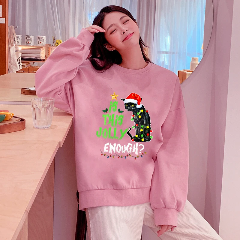 Черный кот забавные Рождественские толстовки Толстовка для мужчин и женщин плюс