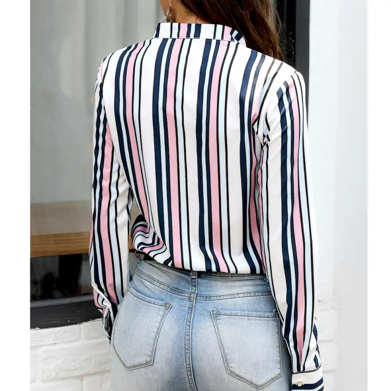 

Blouse Chemisier Femme Women Casual Autumn Long Sleeve V Neck Striped Shirt Blouse Ladies Casual Sexy Shirt Elegant Top Blouse