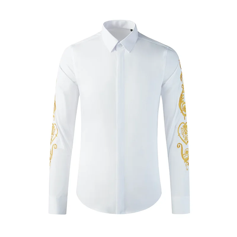 

Luxury Royal Embroidery Shirt Men Long Sleeve Slim Business Casual Dress Shirts Social Party Streetwear Brand Male Clothing 2021