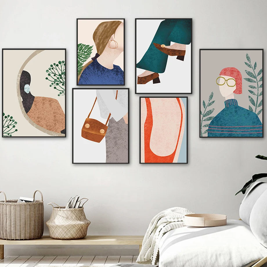 

Girl Monstera Leaf Hat Earring Watercolor Wall Art Canvas Painting Nordic Posters And Prints Wall Pictures For Living Room Decor