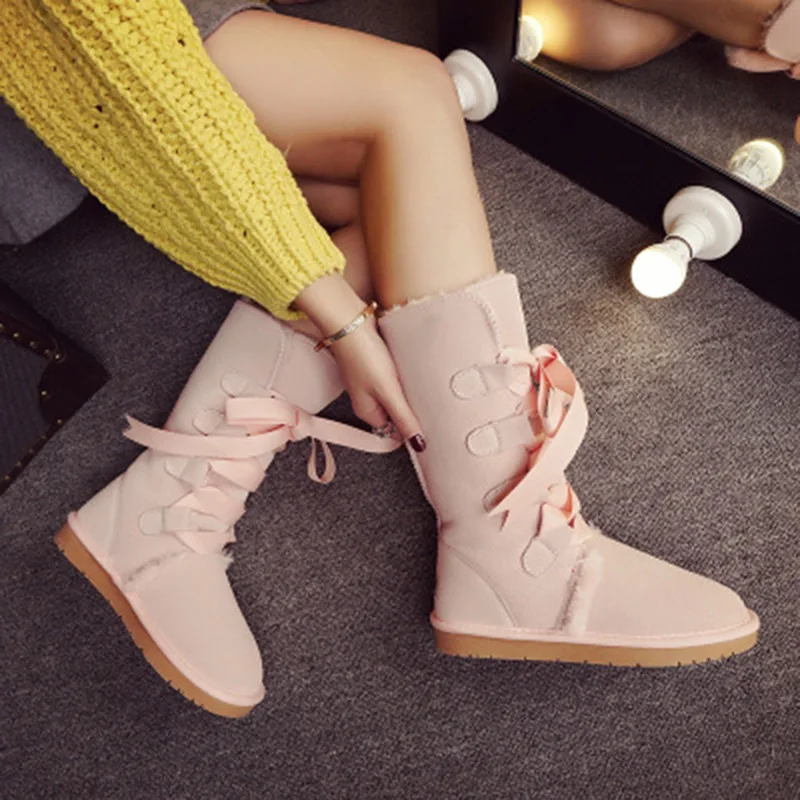 Pink UVWP; ; Лидер продаж; женские зимние сапоги; высокие сапоги из натуральной кожи; теплые зимние сапоги; женская обувь - Цвет: Pink