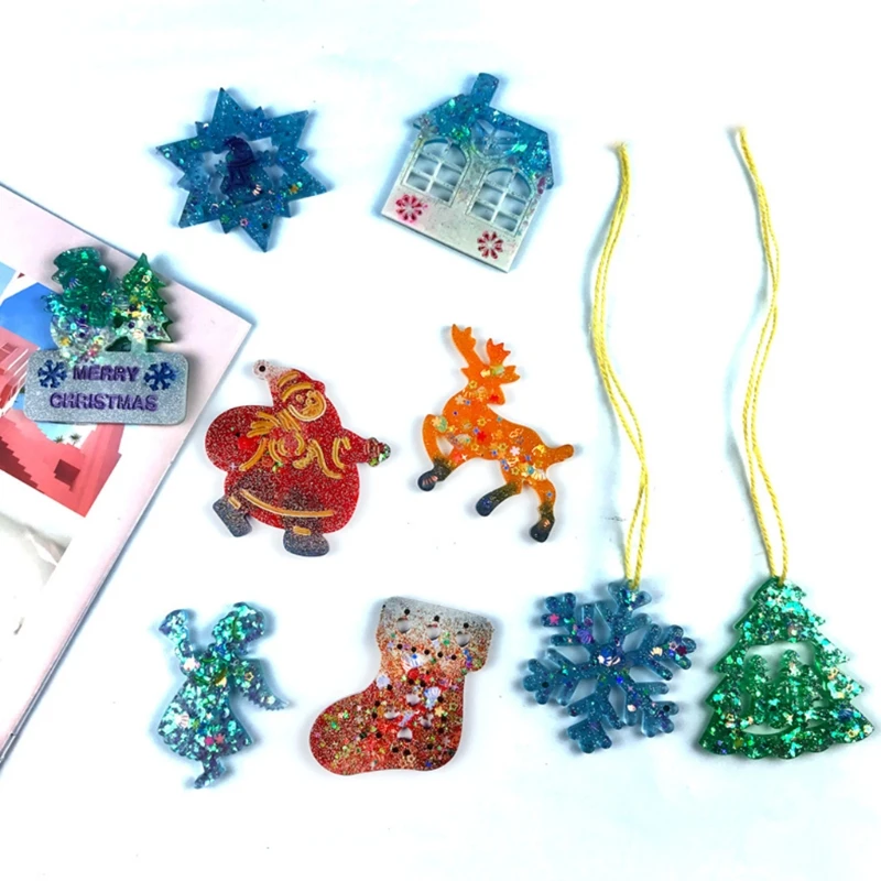 

Shiny Glossy Christmas Keychain Silicone Epoxy Resin Mold DIY Keychain Pendant Jewelry for Valentine Gift Craft