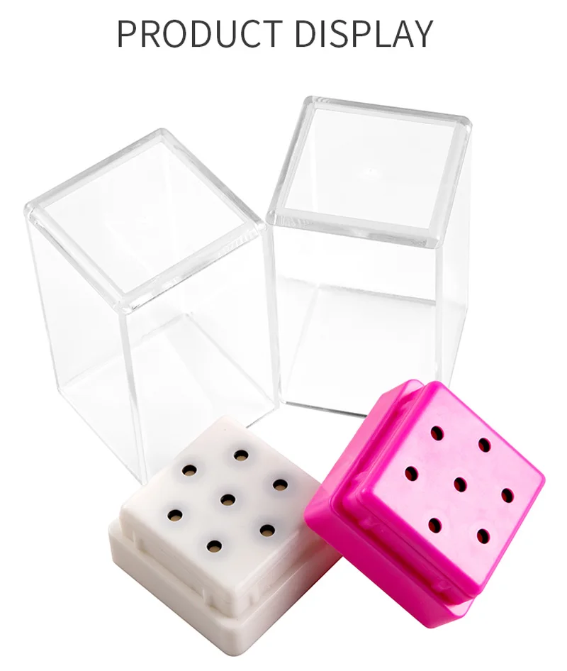 Стояк для хранения сверл для маникюра с 7 ячейками, пустой, для акриловых сверл, синего цвета.