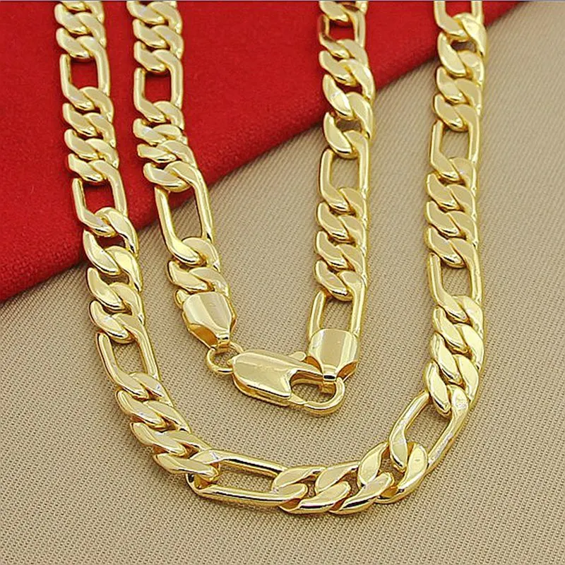 High Quality Men's 8mm 24'' 60cm Gold Necklace 24k Yellow Color Figaro Chain For Male Luxury Jewelry | Украшения и