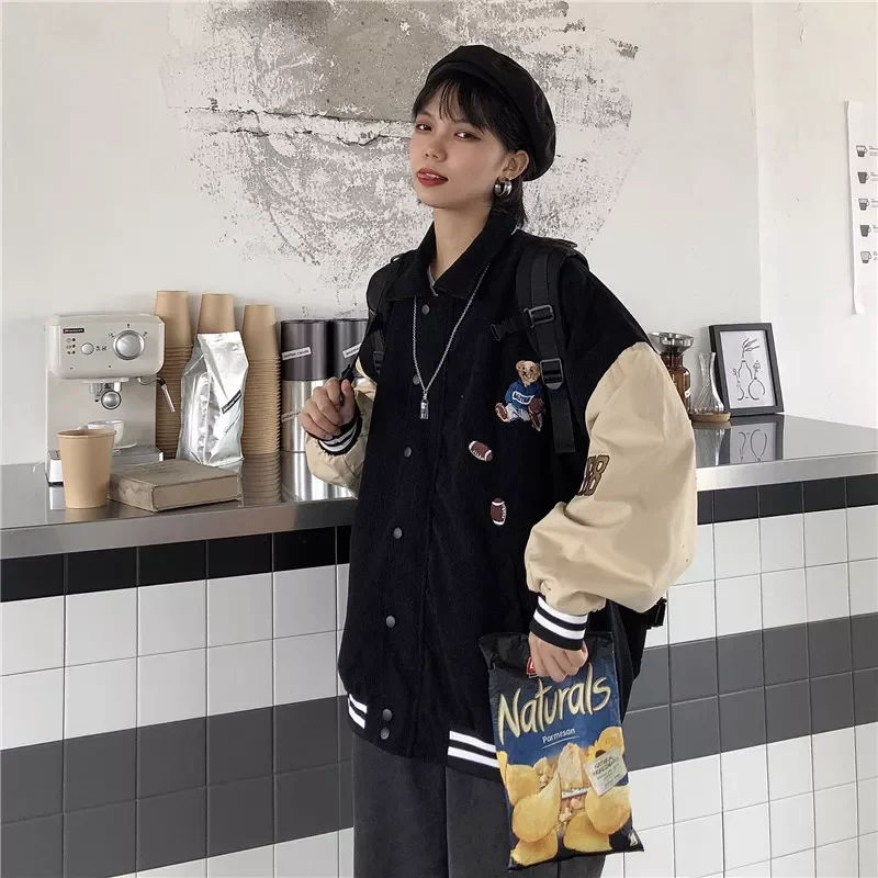 

2021 Coat for Women Spring Baseball Uniform Autumn Korean Harajuku Street Style Coat Loose Plus Size BF Stitching Jacket