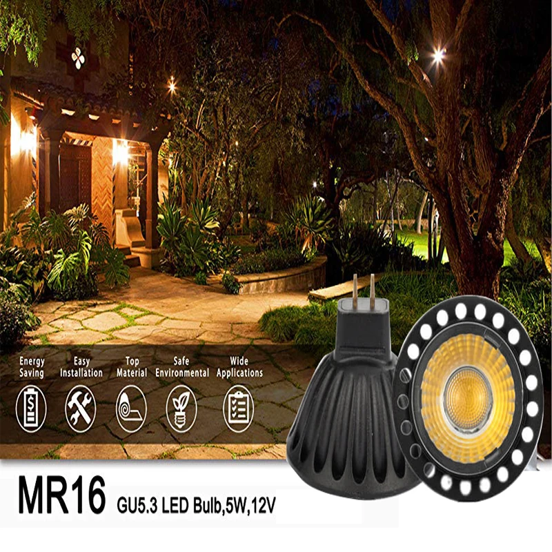 

Низковольтная COB MR16 Светодиодная лампа с регулируемой яркостью Спортивная лампа 6 Вт 3000 К теплый белый AC/DC 12 В для наружного пейзажа внутри п...