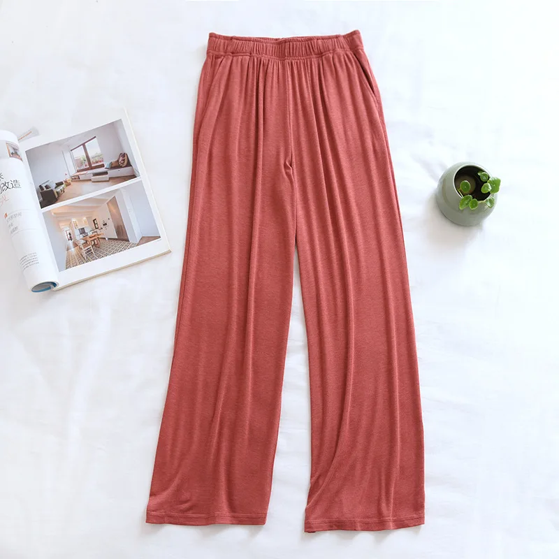 

Knitted Cotton Shorts Women Solid Home Pants Elastic Waist Calf-Length Wide-Leg Pajama Spring Summer Femme Loose Loungewear