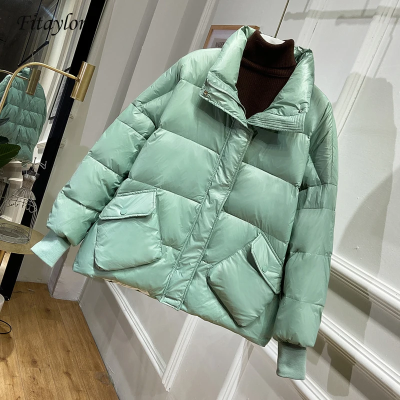 Женская куртка на белом утином пуху Fitaylor свободная парка со стоячим воротником