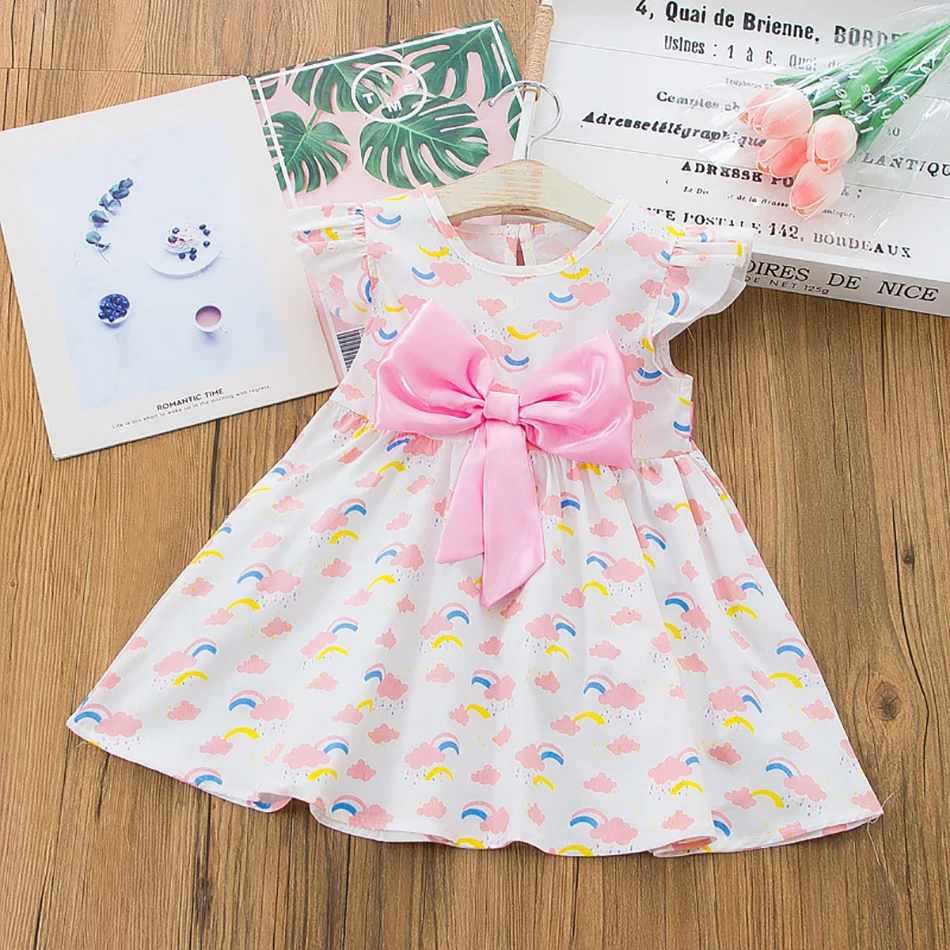 

2021 Summer Clothes Floral Girls Sleeveless Dress For Children Bow Fashion Pattern Baby Sundress