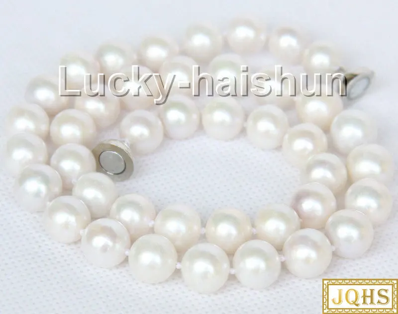 

Luster Natural 17" 10mm Round White Freshwater Pearls Knotted Necklace Magnet Clasp J9950