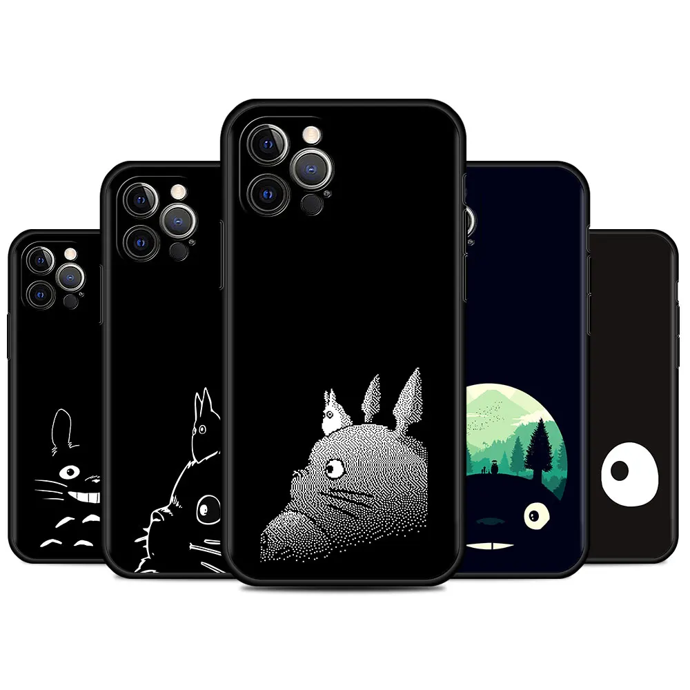 

Studio Ghibli Totoro Black Phone Case For IPhone 11 13 7 8 Plus XR 12 Pro Max X 6 XS 12 Mini 5 SE Cover Black Soft Silicone Capa