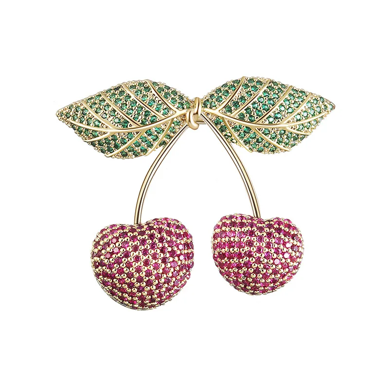 

Red and Green Zircon Women's Cherry Brooch Fruit Cherry Rhinestone Brooch Luxury Jewelry Brooch
