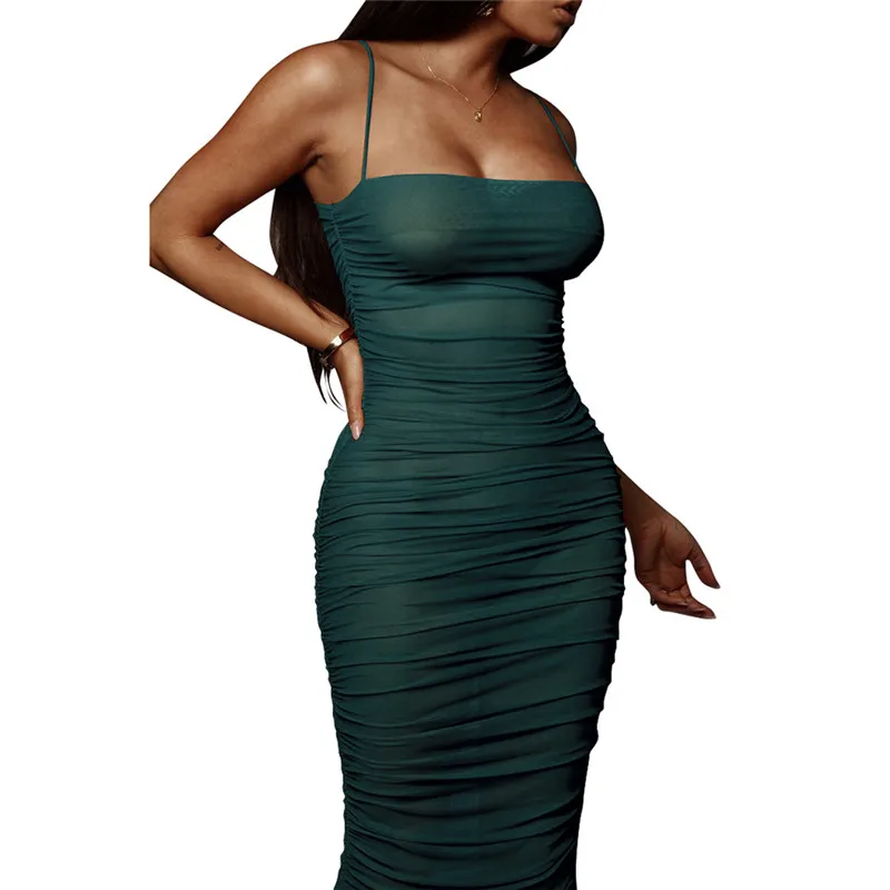 

Прозрачное женское Сетчатое модное Клубное платье средней длины 2022 летнее сексуальное облегающее вечерние с открытой спиной на бретелях-с...