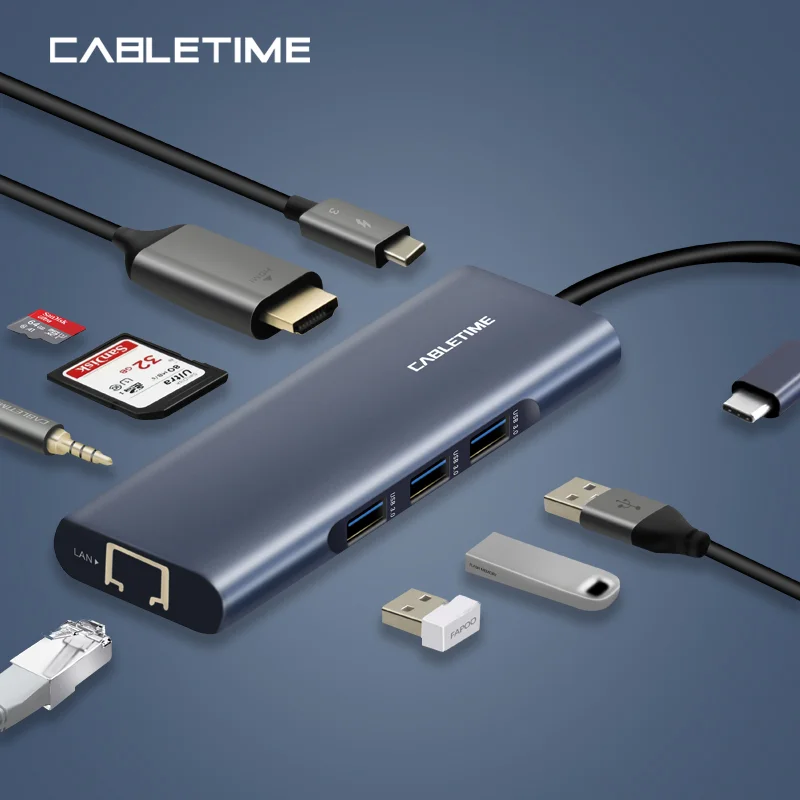 Кабель USB C концентратор к HDMI 3 0 VGA Мульти кардридер RJ45 дата передачи адаптер для
