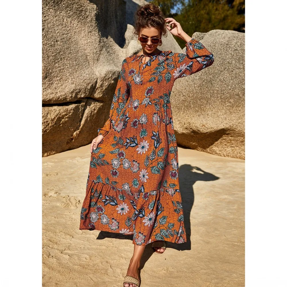 

S-2XL Loose Long Sleeve Dress Ladies Fashion High Waist Print Casual Dress 2021 New Spring And Autumn Slim Sexy Dress Vestidos