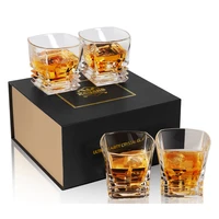 kanars square whiskey glass premium lead free crystal rocks scotch tumbler for bourbon or whisky 9 oz set of 4