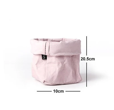 Pink S Розовая моющаяся сумка для хранения из крафт-бумаги, контейнер для кистей для макияжа, сумки для хранения еды и мелочей, органайзер для домашнего декора - Цвет: Pink S